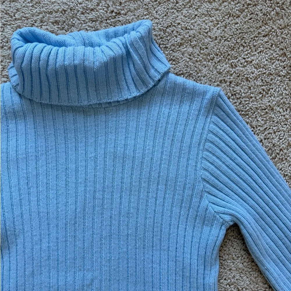 Vintage Women's Baby Blue Glitter Turtleneck Sweater - Size Medium - Picture 2 of 6